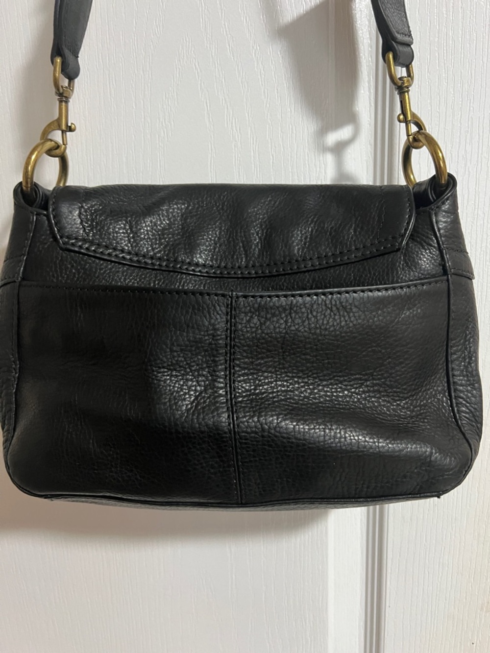 American Leather Co Black Leather Crossbody with Striped Canvas Strap - Picture 12 of 15
